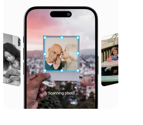 A phone scanning a printed photo